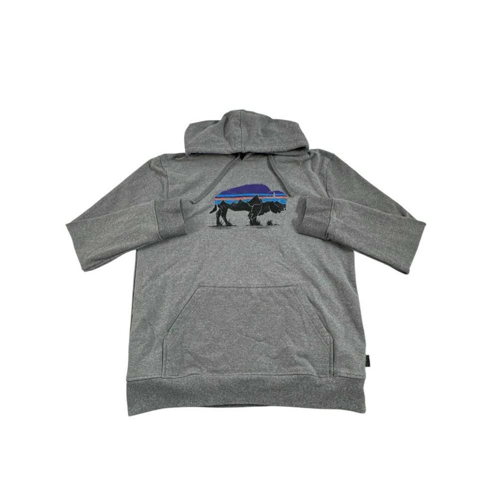 Patagonia Mens Medium Fitz Roy Bison Uprisal Hoody Pullover Gray Long Sleeve